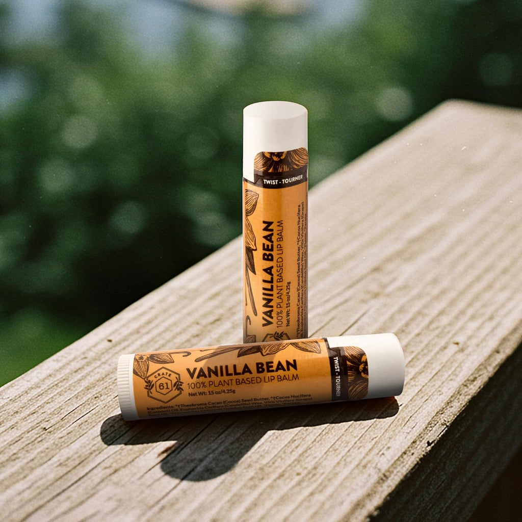 Crate 61 Lip Balm - Vanilla Bean – Plastic-Free Plant Pod® Tube – Made with USDA Organic Ingredients & Fair Trade Vanilla – Natural, Moisturizing Lip Care for Dry Lips – Safe for Men, Women & Kids