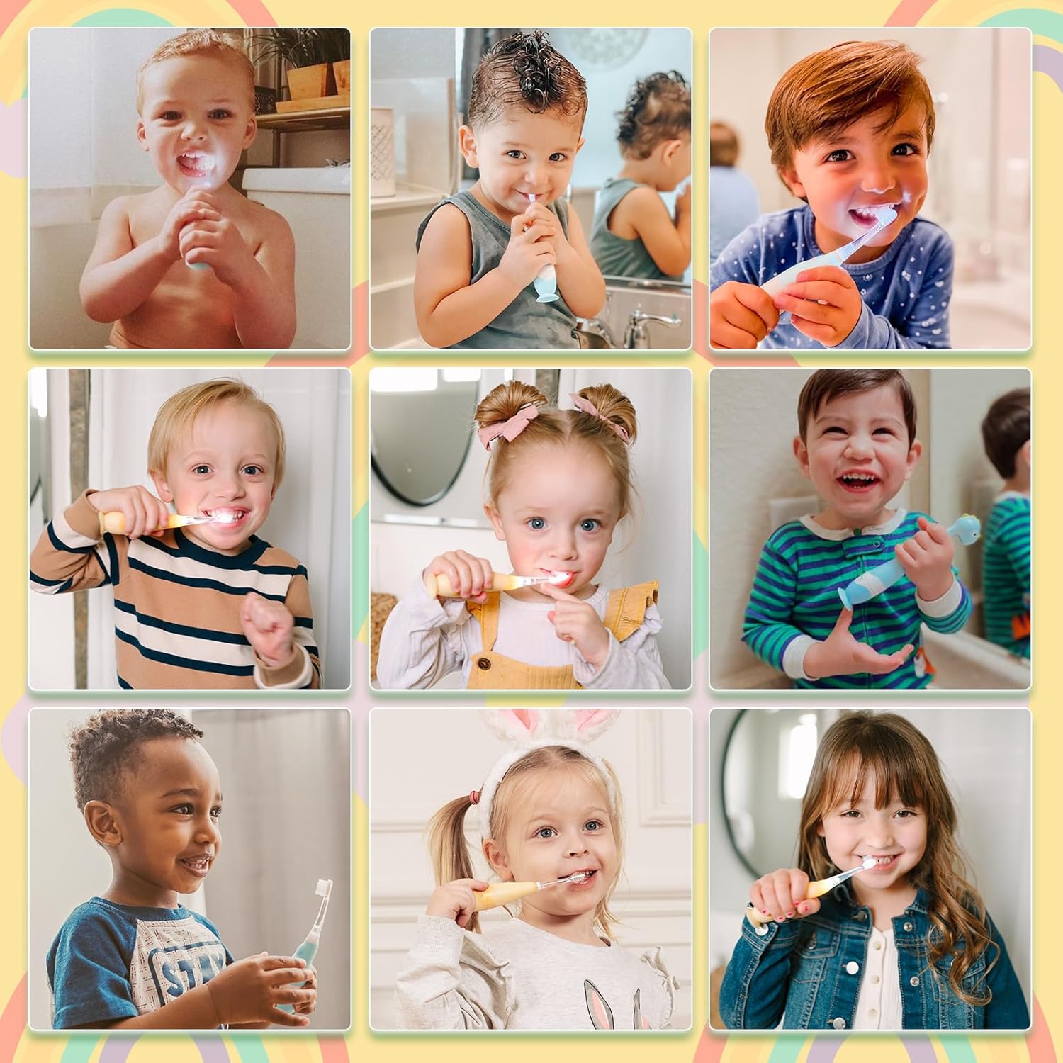 Papablic Toddler Sonic Electric Toothbrush Kids for Ages 1-3 Years, Baby Electric Toothbrush with Cute Rabbit Cover and Smart LED Timer, 2 Brush Heads (Bunny)