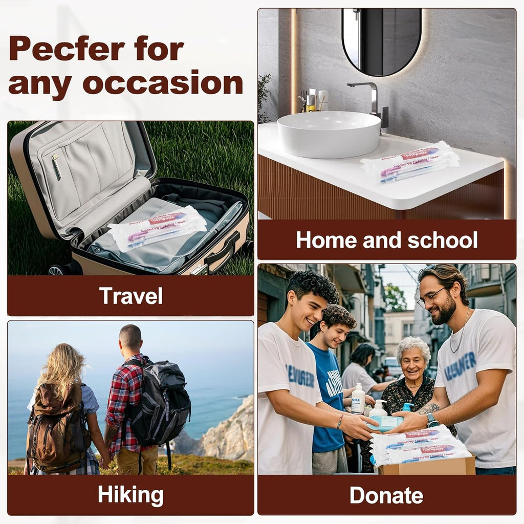 Disposable Toothbrushes with 45 Grams Toothpaste Individually Wrapped, Travel Kit Whit Plastic Zip Bag,Toothbrush Head Cover, Bulk Toothbrush for Homeless,Travel,Shelter,Air Bnb,Hotel,Guest (4)