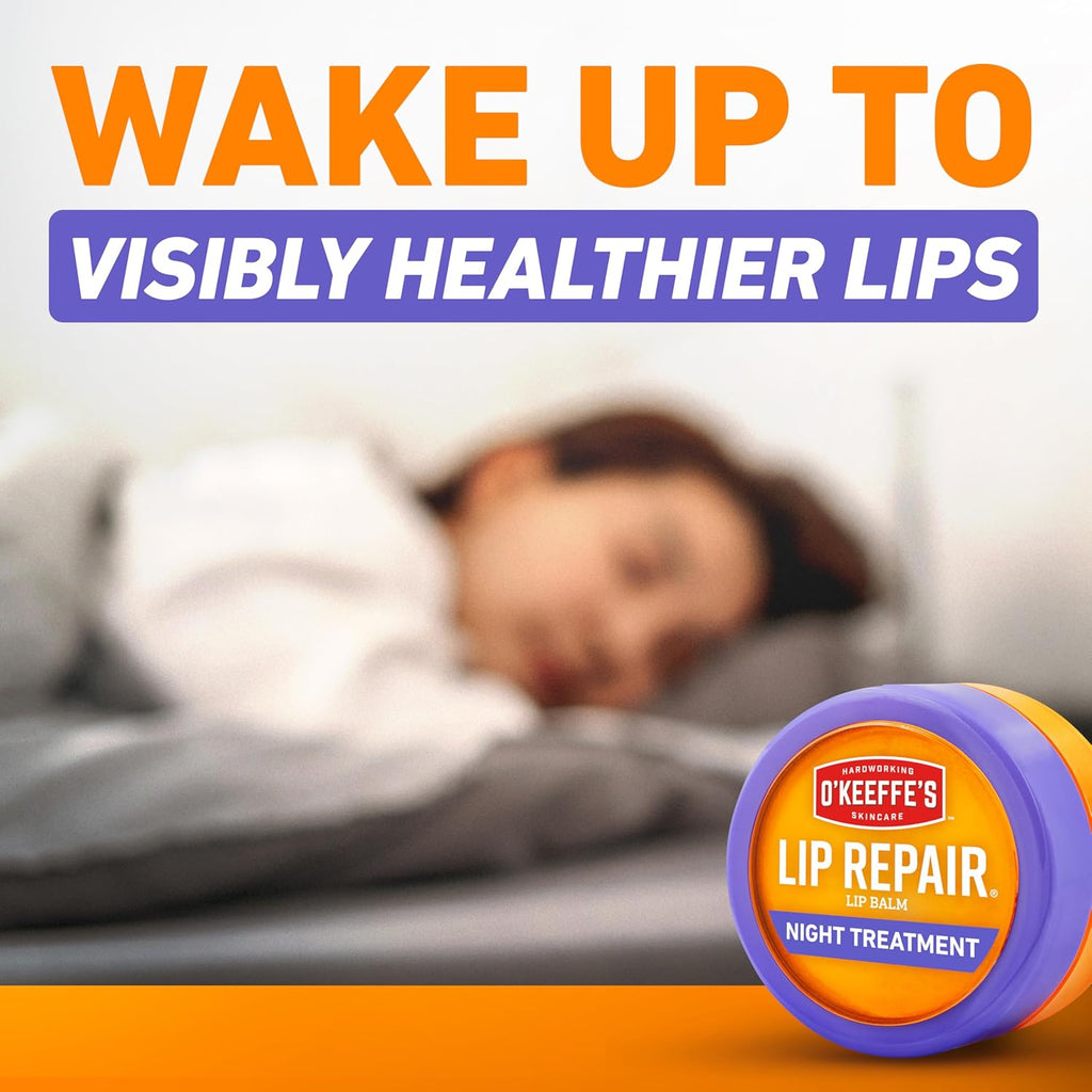 O'Keeffe's Lip Repair Night Treatment Lip Balm for Dry, Cracked Lips - 0.25 Ounce Jar (2 Pack) - Moisturizer for Extremely Cracked, Dry Lips