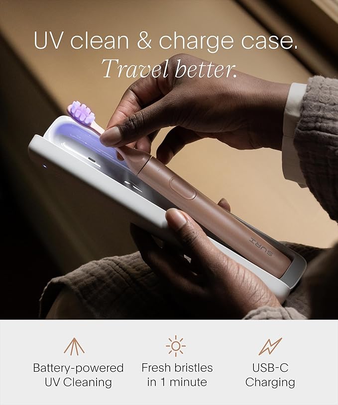 SURI 2.0 New Sonic Electric Toothbrush with Pressure Sensor & UV-Cleaning Travel Case | 1 Month+ Battery | Electric Toothbrush for Adults | Travel Toothbrushes | Tooth Brush | Pink