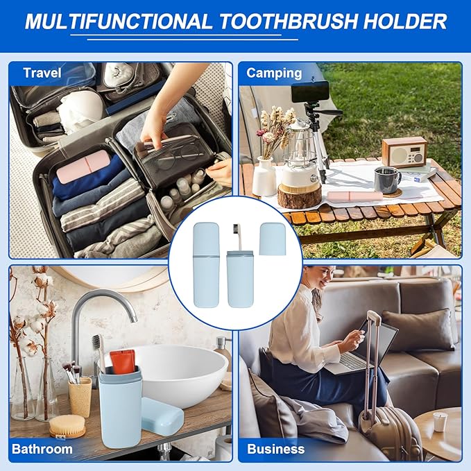 uxcell Travel Toothbrush Case, 7.9x2.6x2 Portable Travel Toothbrush Holder with Flat, Plastic Toothpaste Container for Bathroom, Gym, Business Trip, Camping, Sky Blue