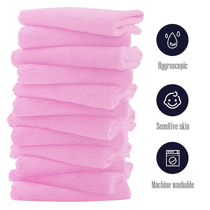 16 Pack Baby Washcloths - Luxury Coral Fleece - Extra Absorbent and Soft Wash Clothes for Newborns, Infants and Toddlers - Suitable for Sensitive Skin and New Born-Baby Shower-Frozen Berry,10x10 Inch