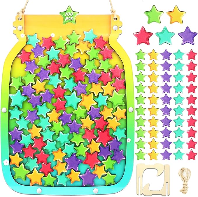100pcs Reward Jar Classroom, Reward Jar for Kids, Star Jar Behavior Management Classroom Tools, Reward Jar for Good Behavior Home Classroom School Motivate(13 x 9.84") (Colorful)