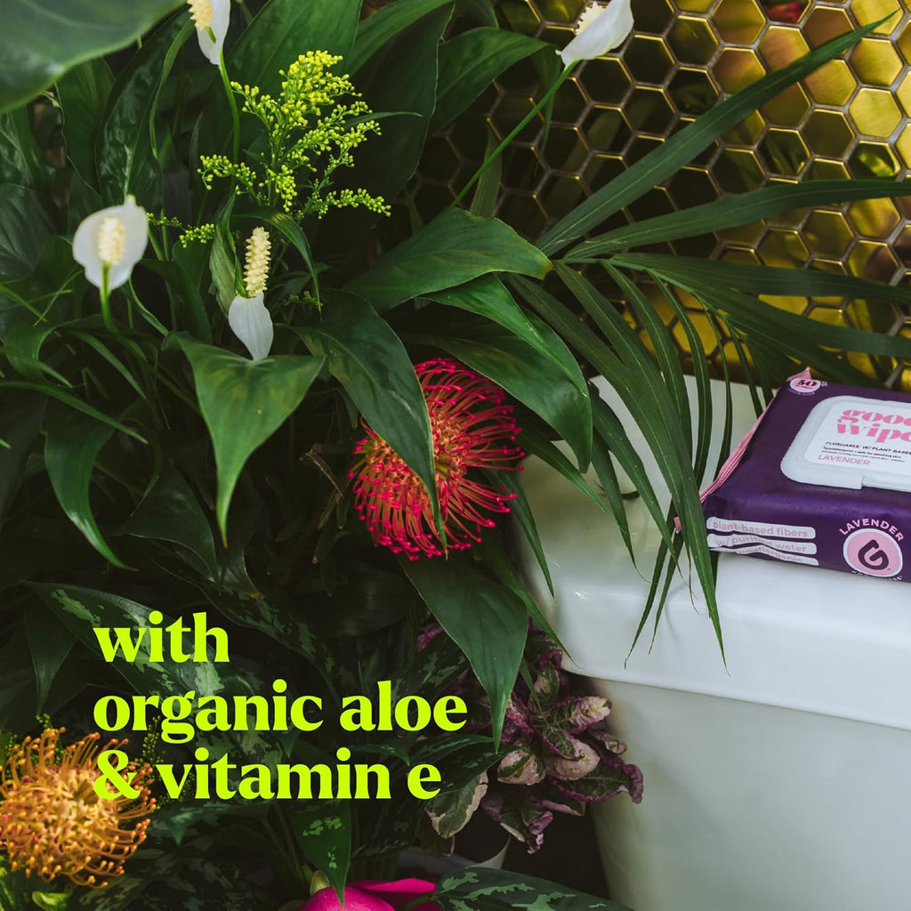 goodwipes Flushable Butt Wipes - Vitamin E & Aloe - Sewer & Septic Safe - Extra Large Adult Wet Wipes For Women & Men - Bathroom Essentials - Lavender, 318 Count (6 Packs + 1 Travel)