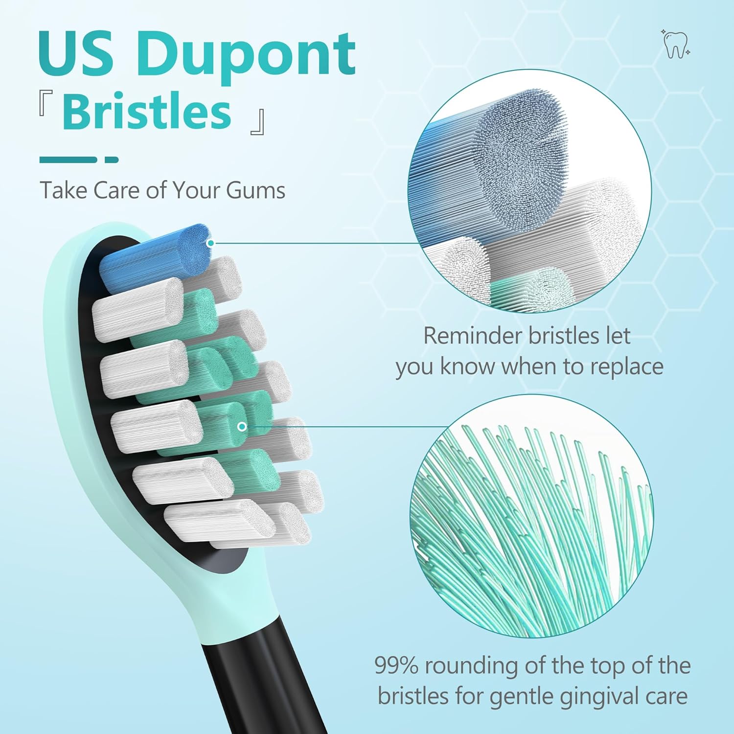 Replacement Toothbrush Heads for Philips Sonicare Electric Toothbrush Black, 2-in-1 Tongue Cleaner, 8 Pack, Mint Green, Suitable for Philips Sonicare Heads, C2, C1, C3, W1, W2, W3, G1, G2, G3