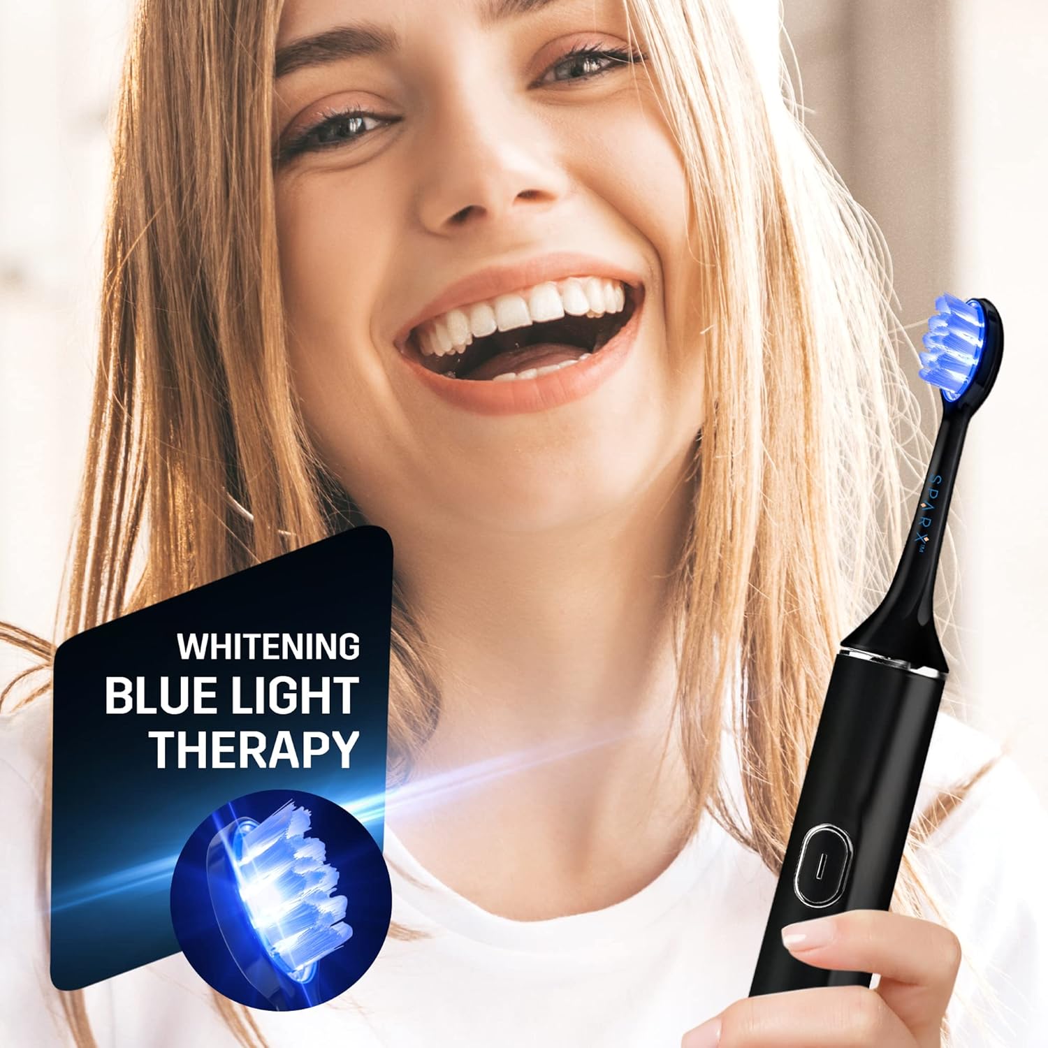 SPARX Electric Toothbrush for Teeth Whitening, Gum Care, & Polishing, Light Therapy Technology for Whiter Teeth & Healthy Gums, Rechargeable, Black
