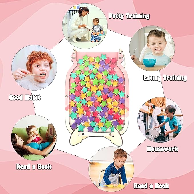 100pcs Reward Jar Classroom, Reward Jar for Kids, Star Jar Behavior Management Classroom Tools, Reward Jar for Good Behavior Home Classroom School Motivate(13 x 9.84") (Pink)