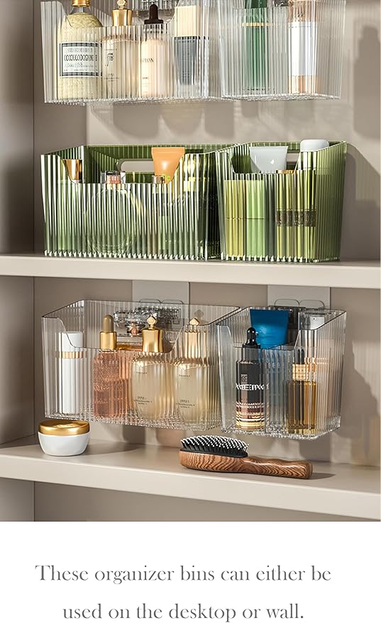 Set Of 2 Storage Organizer Bins Wall Mounted Shower Basket, Shower Caddy Stackable Clear Plastic Makeup Organizer Adhesive Hanging Bin for Bathroom, Kitchen, Cabinet, Pantry, BPA Free, Clear