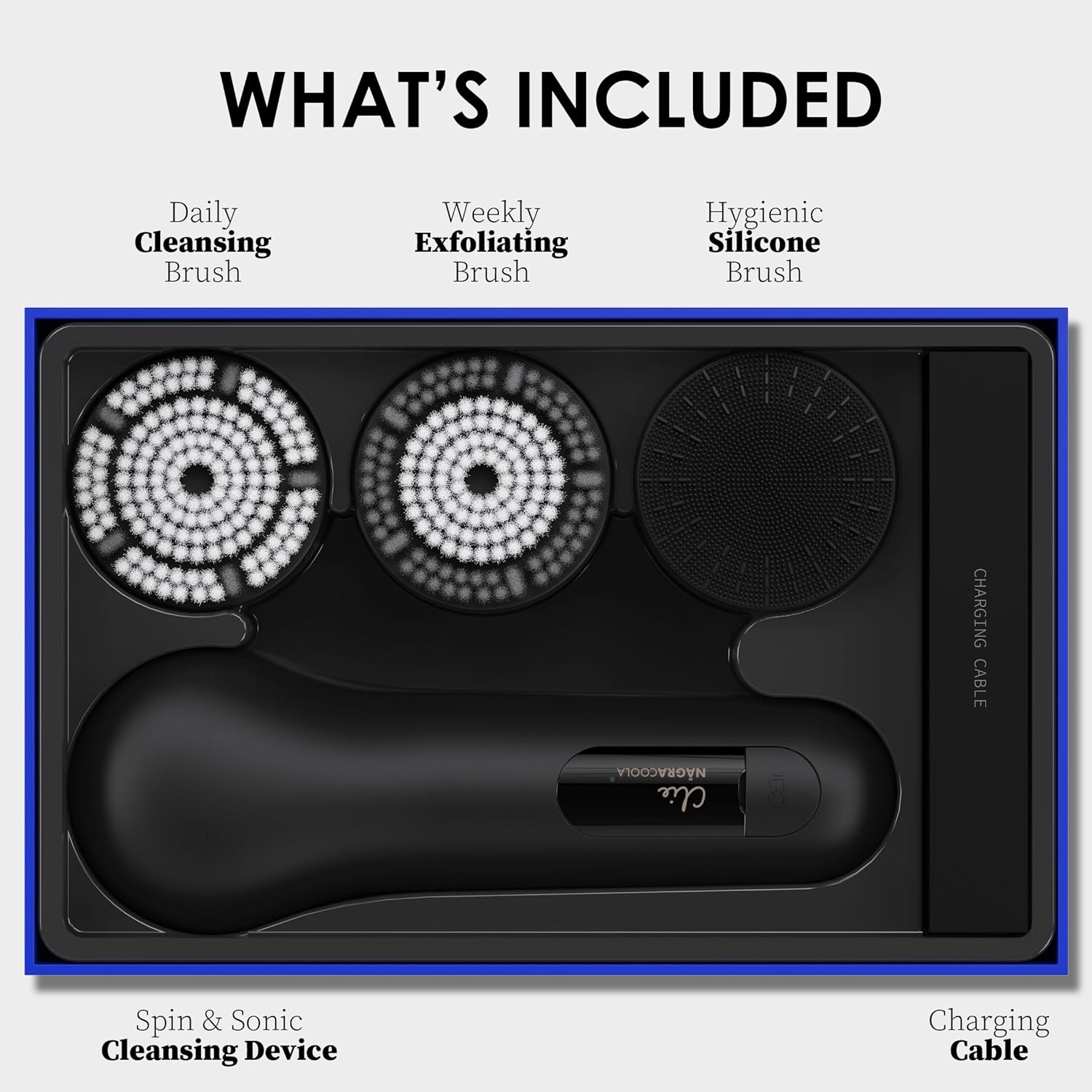 Premium Face Scrubber, Deep Pore Cleansing Brush, Waterproof & Rechargeable Face Scrub Brush for Men& Women, Electric Facial Exfoliator with 3 brushes, 3 Intensities, 2 Modes with Eye Rollor- Charcoal