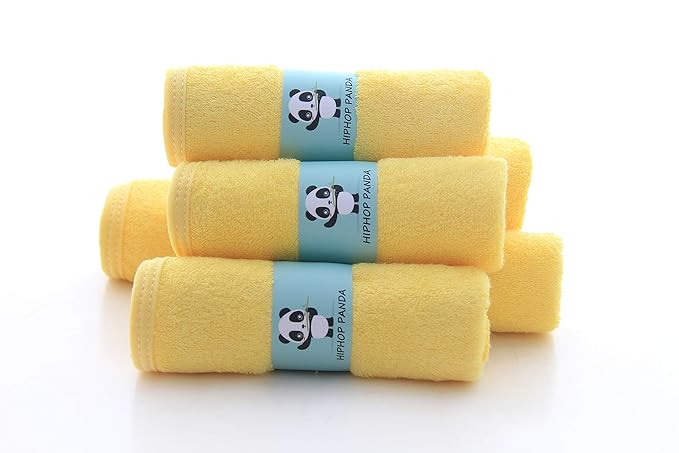 HIPHOP PANDA Baby Washcloths, Rayon Made from Bamboo - 2 Layer Ultra Soft Absorbent Newborn Bath Face Towel - Reusable Baby Wipes for Delicate Skin - Yellow, 6 Pack