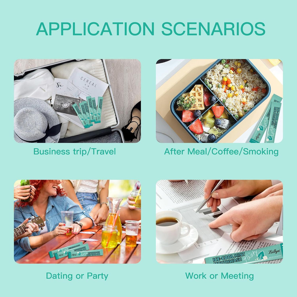 Mouthwash Travel Size, Individual Mini Mouthwash Alcohol Free, Cool Mint for Fresh Breath, Oral Care, Teeth & Gum Health, TSA Compliant, Portable Packets to Go, 0.41 Fl Oz x 20 Packs