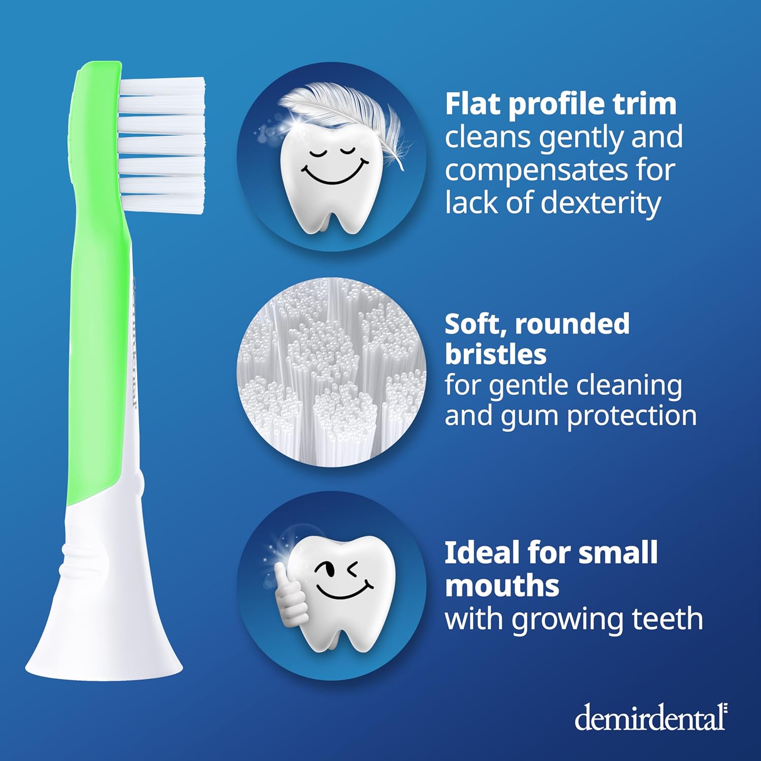 demirdental Kids Mini Toothbrush Heads Compatible with Philips Sonicare Compact Kids Toothbrush Heads - Replacement Heads Sensitive - Brush Heads from Ages 3 to 6 - Green - Replaces HX6038-8 Pack
