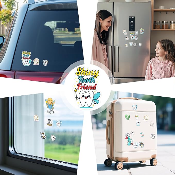 100 PCS Dentist Tooth Stickers Pack – Cute Teeth Dental Hygiene Vinyl Waterproof Decals for Kids, Teens, Adults, Dentist Students, Scrapbook, Laptop, Water Bottle, Car, Hard Hat