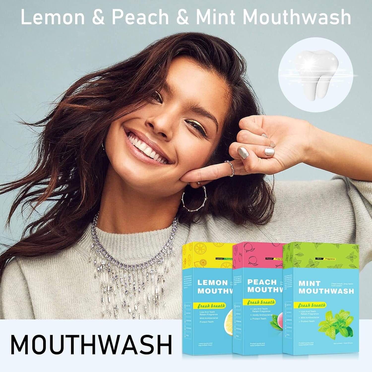 3 Flavors Mini Mouthwash Travel Size, Portable Individual Travel Mouth Wash for Fresh Breath, Refreshing Long Lasting Gentle Oral Care Mouthwash Packs(Pack of 60)