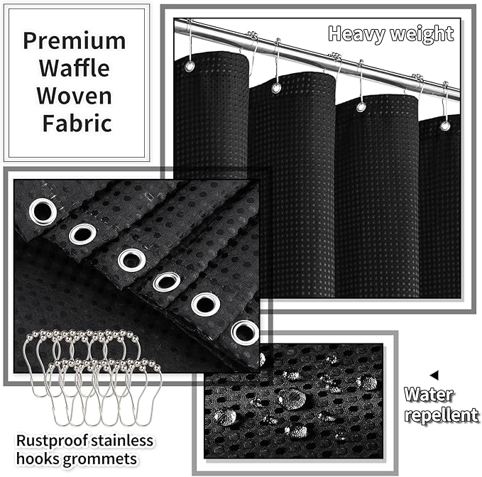 26PC Bathroom Accessories Set - Gorgeous Black Bathroom Set, Bathroom Accessory Set, Black Shower Curtain Set with Bathtub Mats for Shower Tub