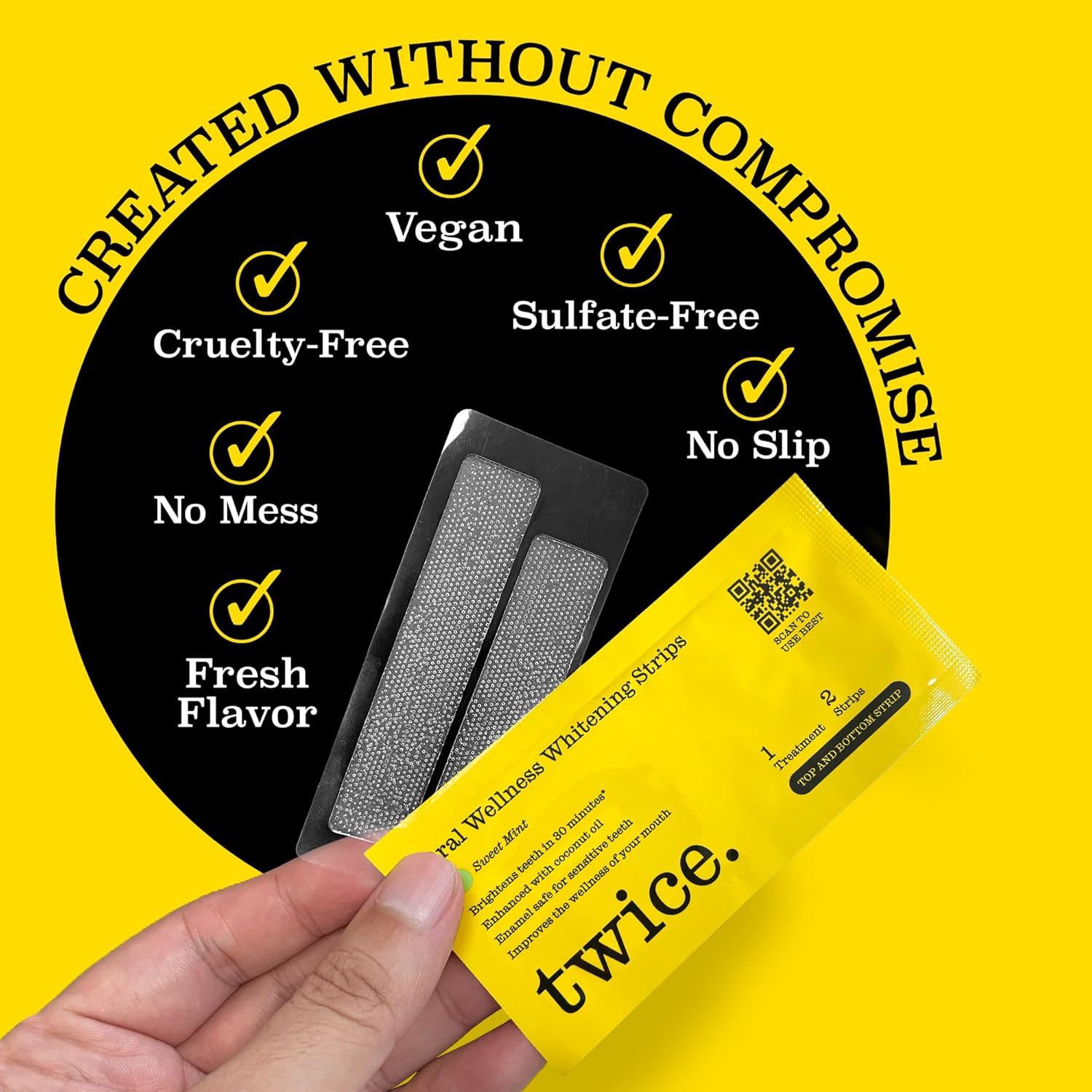 Twice Twice Teeth Whitening Strips – 20-Day Treatment, Coconut Oil Enhanced, No-Slip, Vegan, Easy to Use, Sweet Mint Flavor, Gentle Whitening Designed with Care for a Brighter Smile