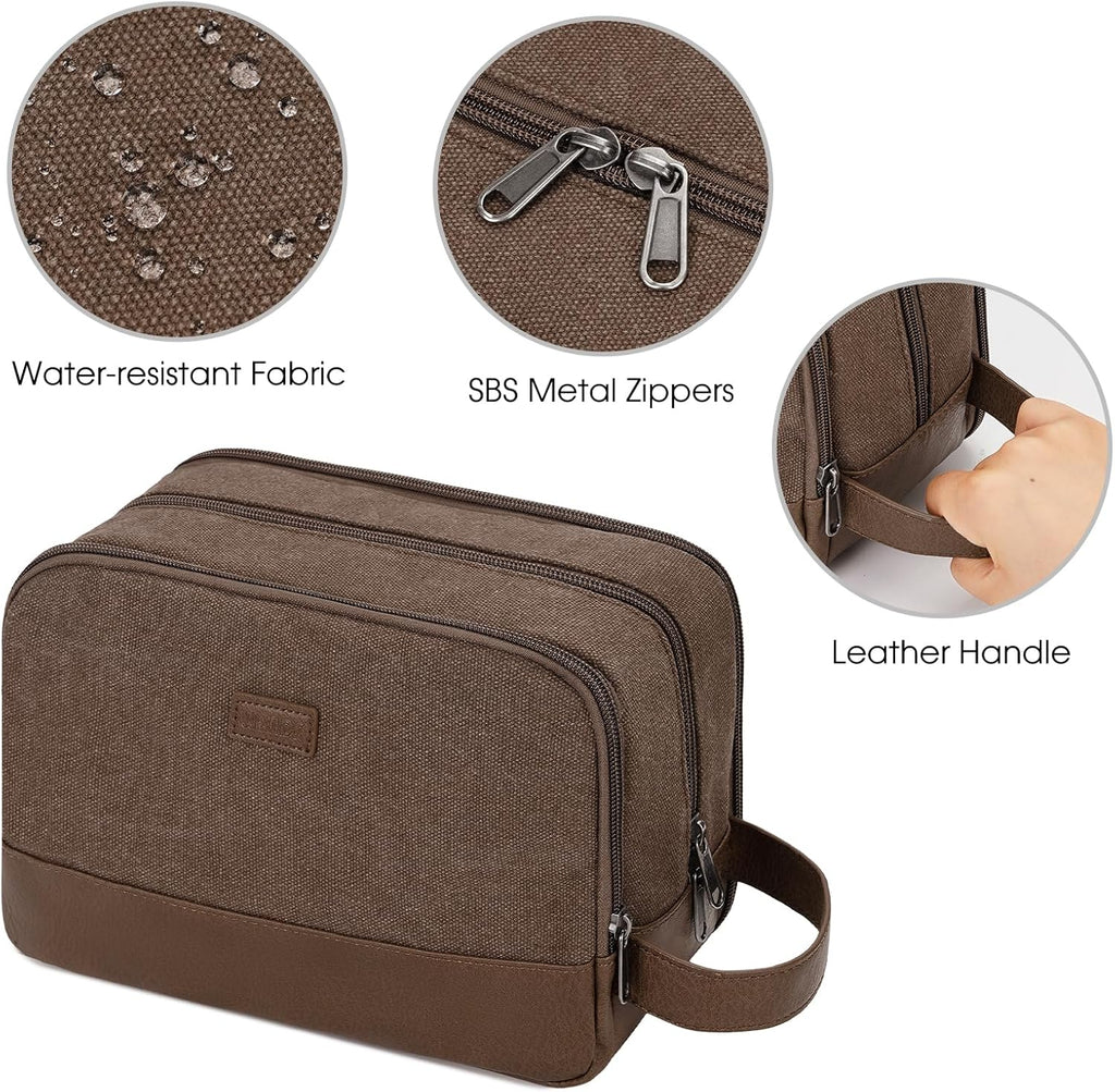 WANDF Travel Toiletry Bag for Men Large Toiletries Shaving Bag Water Resistant Hanging Dopp Kit Travel Accessories Bag for Women Men (Brown)