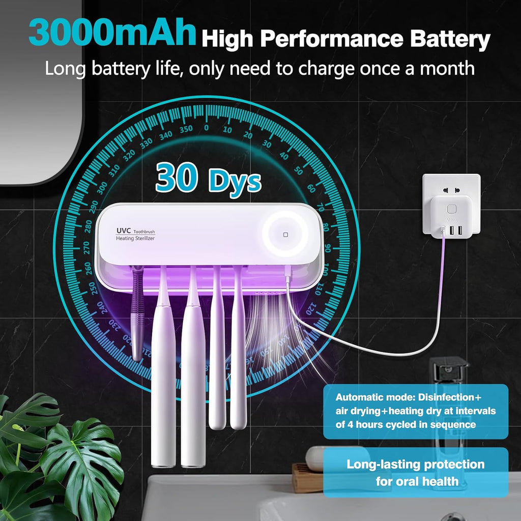 Toothbrush San itizer Holders Tooth Brush Holder Wall-Mounted for Bathroom 5 Slots Electric Toothbrush Holder with Light San itizer Toothbrush Cleaner with Air Dry