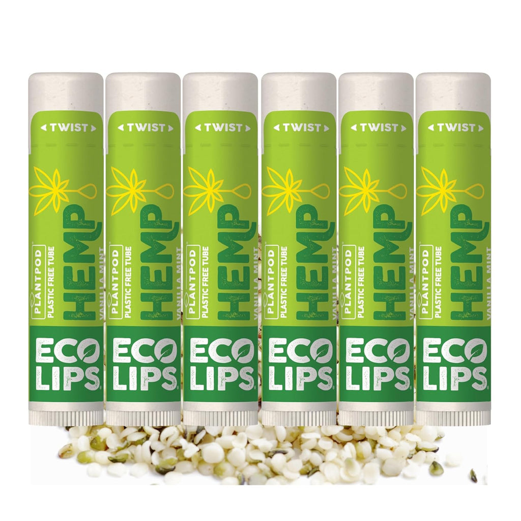 Eco Lips Organic Hemp Lip Balm with Beeswax, Coconut Oil, Vitamin E. Best Lip Balm to Soothe & Moisturize Dry, Chapped Lips (Vanilla Mint, 6-Pack)