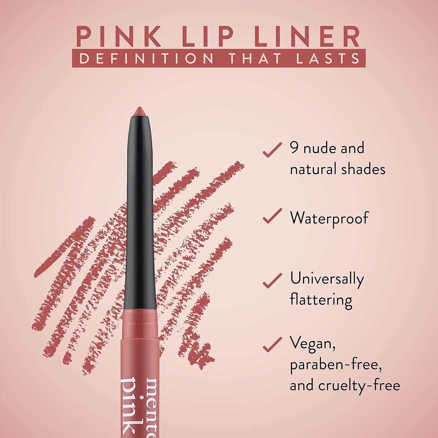 Mented Cosmetics Lip Liner for Women, Dark Brown Lipliner Lip Pencil, Waterproof Lipliner, Vegan + Cruelty Free Makeup, Pretty in Pink
