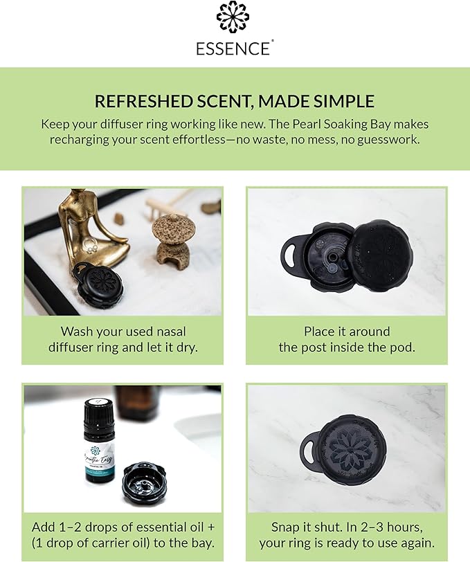 Essence Pearl Travel Case - Wearable Aromatherapy Kit with Nasal Diffuser Rings, Soaking Bay, and 5mL Essential Oil – Portable Wellness Gift Set for On?The?Go Self Care