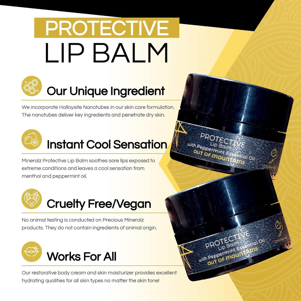 Protective Lip Balm with Peppermint Essential Oil, Natural Lip Balm with Vitamin E & C, Soothing Sore Lips, Anti-Oxidants for Healthy Lips