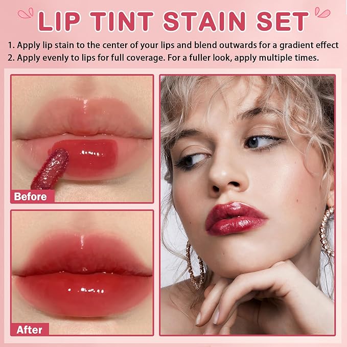 Lip Tint Stain,6 Colors Lip Stain Long Lasting Waterproof,Multi-use Lip and Cheek Stain,Mini Lipstain Liquid Lipstick,Lightweight tinta para labios,Moisturizing Red Lip Stain Set Lip Makeup