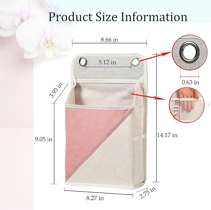 2pcs Wall Hanging Storage Organizer Bag, Hanging baskets with pockets for Wall organizing, Storage Hanging Bag for Bedroom, Dormitory, Study Room, Bathroom (Pink/white)