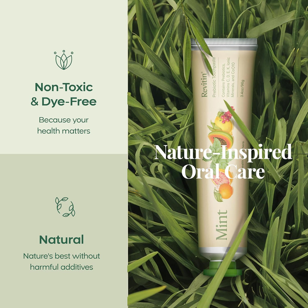 Revitin Toothpaste | Fluoride-Free Prebiotic Mint Tooth Gel | No SLS, Gluten Free, Dye Free, GMO Free, No Sweeteners | Non-Toxic, Kid Approved