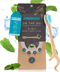 Brushee - 3 Pack Bamboo Toothbrushes Kit - 3-in-1 Travel Toothbrush with Flosser - Soft Eco-Friendly Disposable Toothbrushes with Toothpaste Fresh Mint Flavored - Individually Wrapped for Travel
