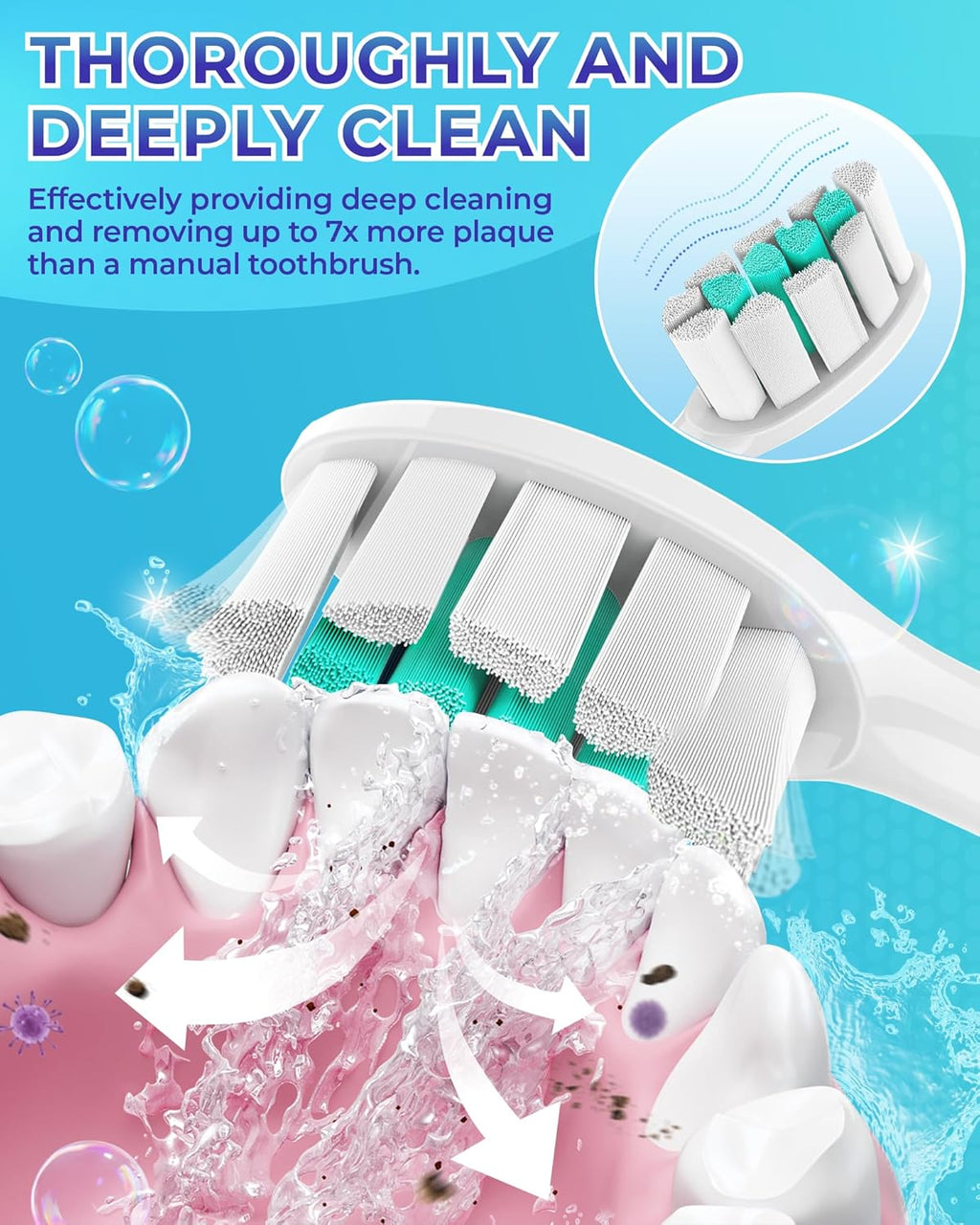 Replacement Toothbrush Heads Compatible with Philips Sonicare：5 Pack Soft Replacement Electric Brush Head Compatible with Phillips Sonicare Snap-on System