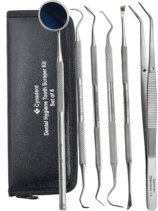 Premium Dental Tools, Plaque Remover for Teeth, Professional Hygiene Cleaning Kit,Stainless Tooth Scraper Plaque Tartar Remover Cleaner,Dental Pick Scaler Oral Care Tools Set (Set of 6 with CASE)