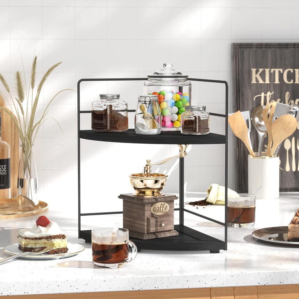 ZGO 2-Tier Bathroom Counter Organizer, Corner and Makeup Organizer for Vanity and Kitchen Counter, Perfume Organizer (Black)