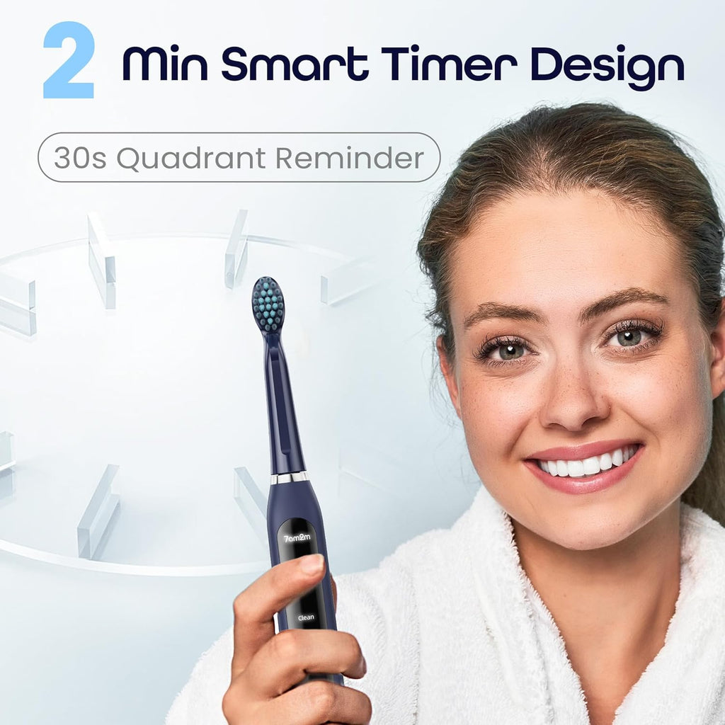 7AM2M Sonic Electric Toothbrush for Adults High Power Rechargeable Toothbrushes with 6 Brush Heads,5 Adjustable Modes, Built-in 2-Minute Smart Timer,3 Hours F Blue