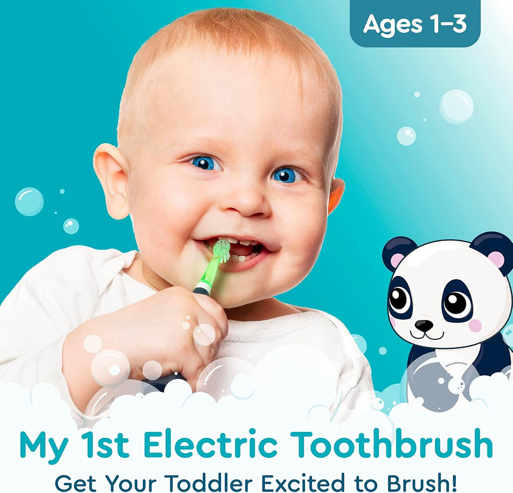 Brusheez Little Toddlers’ Sonic Toothbrush - Safe & Gentle Toothbrush for Ages 1-3 with Built-in, Light-Up 2-Minute Timer, Extra Brush Head, & Storage Base for First-Time Brushers (Parker The Panda)