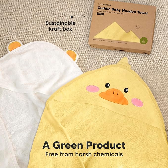 KeaBabies Hooded Baby Towel for Newborn - Viscose Derived from Bamboo Large Baby Bath Towels with Hood for Boys, Girls, Toddler, Extra Absorbent & Soft Newborn Bath Essentials (Duck, Petite)