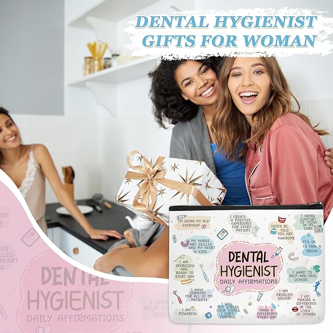 Dental Hygienist Gifts Makeup Bag for Women, Fun Cosmetic Pouch for Dental Assistant, Daily Affirmations Toiletry Bag, Lightweight Zipper Organizer for Work, Travel, Appreciation, Birthday