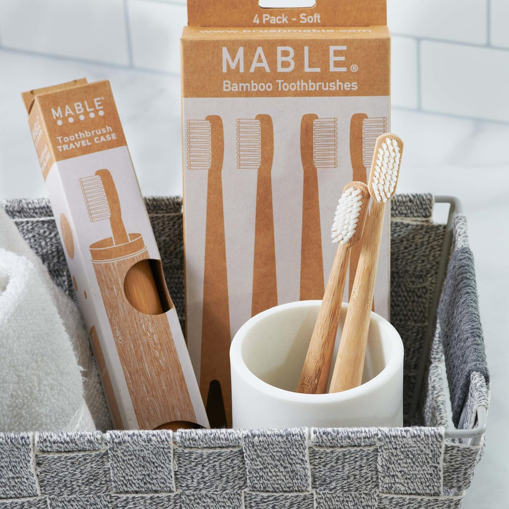 MABLE Bamboo Toothbrush for Adults – Soft Bristle, Compostable Wooden Toothbrushes, Available in 2 Pack and 4 Pack (Soft Bristles (Pack of 4)