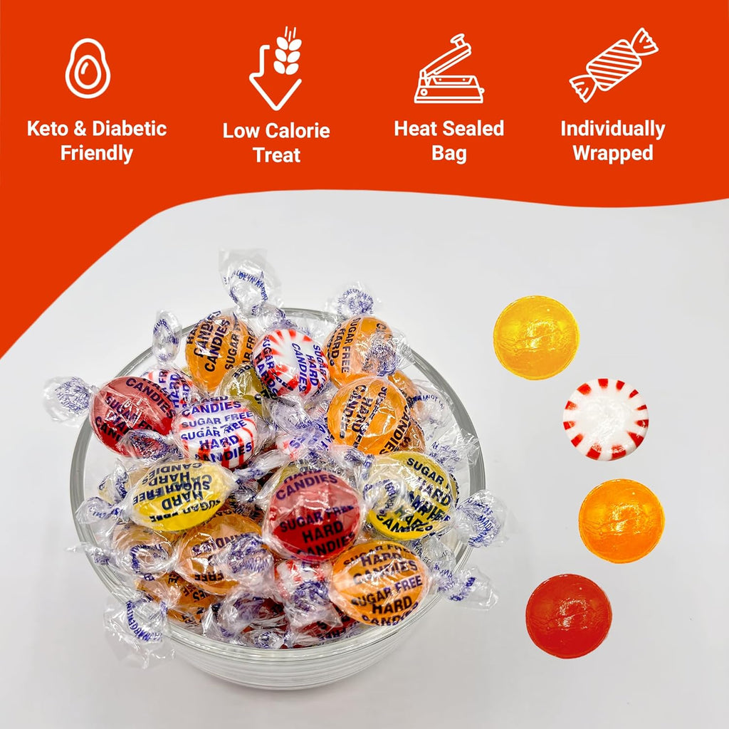 Sugar Free Hard Candy Assortment - 1 Pound Bulk Bag (Approx 80 Count), Butterscotch, Lemon, Cinnamon, Peppermint Starlight Sugarfree Candy, Diabetic and Keto Friendly Zero Sugar Hard Candies, Individually Wrapped