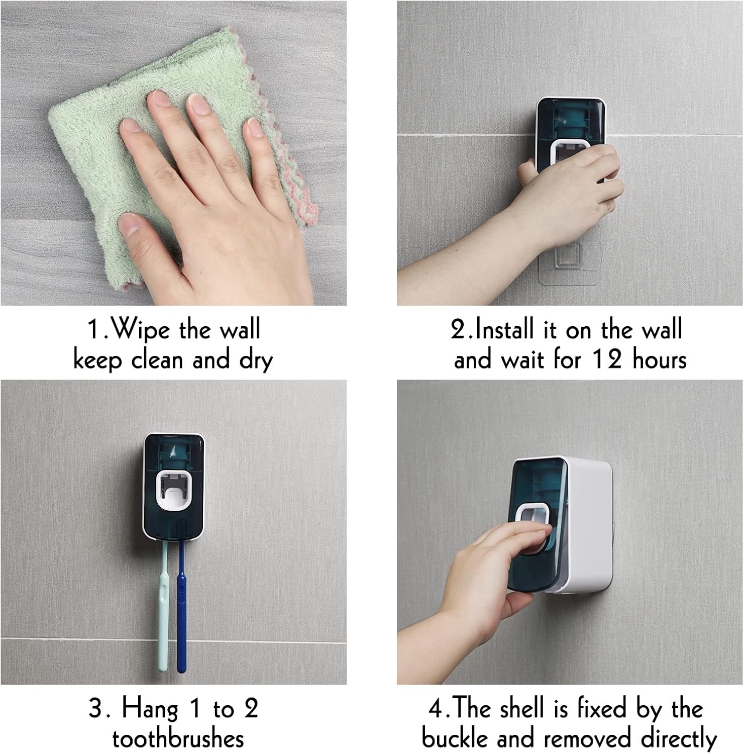 2 Slot Toothbrush Holder and Toothpaste Dispenser Wall Mounted, Automatic Toothpaste Squeezer, 2 in 1 Tooth Brush Toothpaste Organizer for Shower (Blue 2Pack)