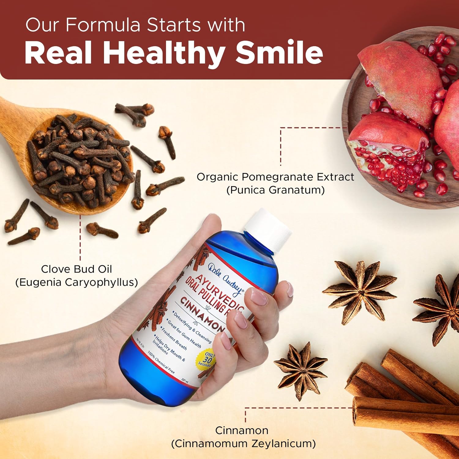 Oil Pulling for Teeth and Gums | Made in USA Cinnamon Flavored Organic Sesame | Ayurvedic Oil Pulling Rinse to Whiten Your Teeth & Freshen Your Breath | Alcohol Free Fresh Breath Mouthwash-8 FL Oz