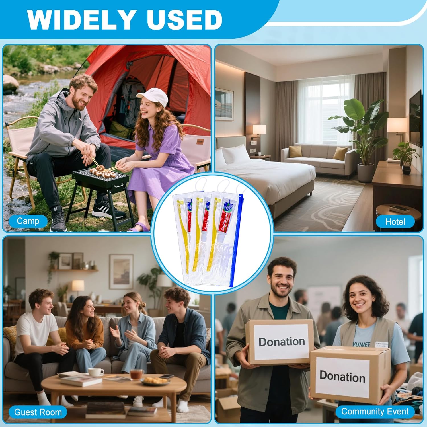 10 pcs Disposable Toothbrushes with Toothpaste and Floss Set,Yellow Individually Wrapped Bulk Single Use Toothbrush Floss Cover Travel Toothbrushes Kit with Zip Bag for Homeless,Hotel,Guest