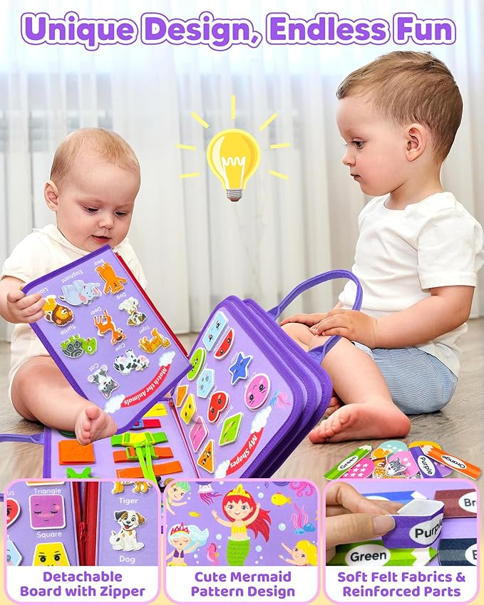 Busy Board Montessori Toys for Toddler Boy Girl Birthday Gifts, Busy Book Sensory Learning Toys for Toddlers, Educational Activities Airplane Car Travel Toy for Toddlers