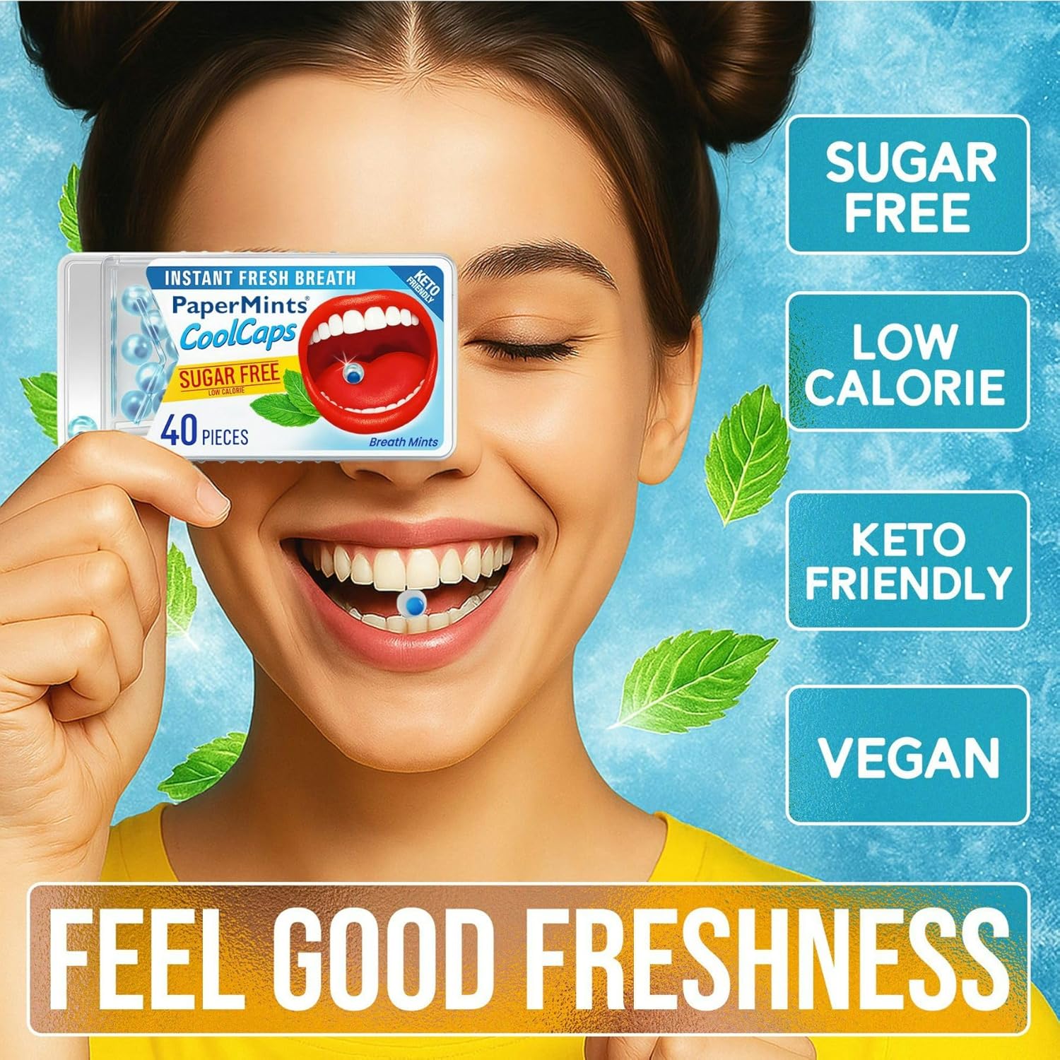 Papermints Coolcaps Sugar-Free Breath Mints 24 x 40-pack. Keto-Friendly Gut Cleanse Breath Freshener Bad Breath Treatment for Dry Mouth & Halitosis. Mouthwash Travel size.