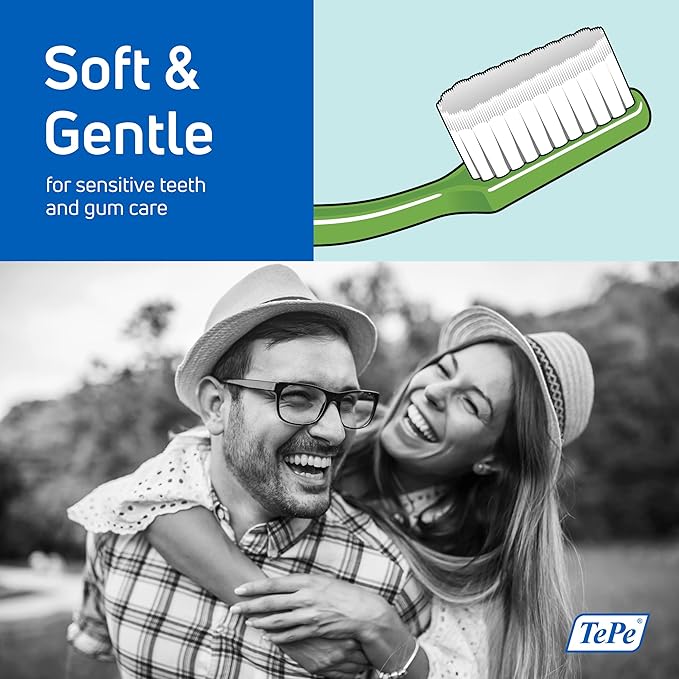 TePe Supreme Toothbrush, Soft Bristle Toothbrush, Tapered Brush Head for Sensitive Teeth and Gum Care, Adult, 1 Pack