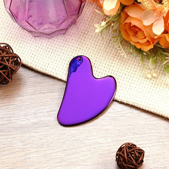 Nuanchu Stainless Steel Gua Sha Facial Tools Metal Guasha Tool for Face Body Jawline Shaper, Double Chin Reducer, Puffiness Reducing, Lymphatic Drainage Massager Skin Care Gift with Pouch(Purple)