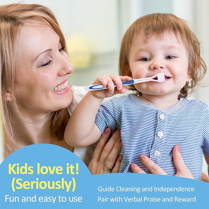 4 Pieces Toothbrush 3 Sided 7.1 Inch Autism Sensory Toothbrush 360 Degree Cleaning Travel Brush Complete Teeth Gum Care Angle Clean Tooth(Blue)