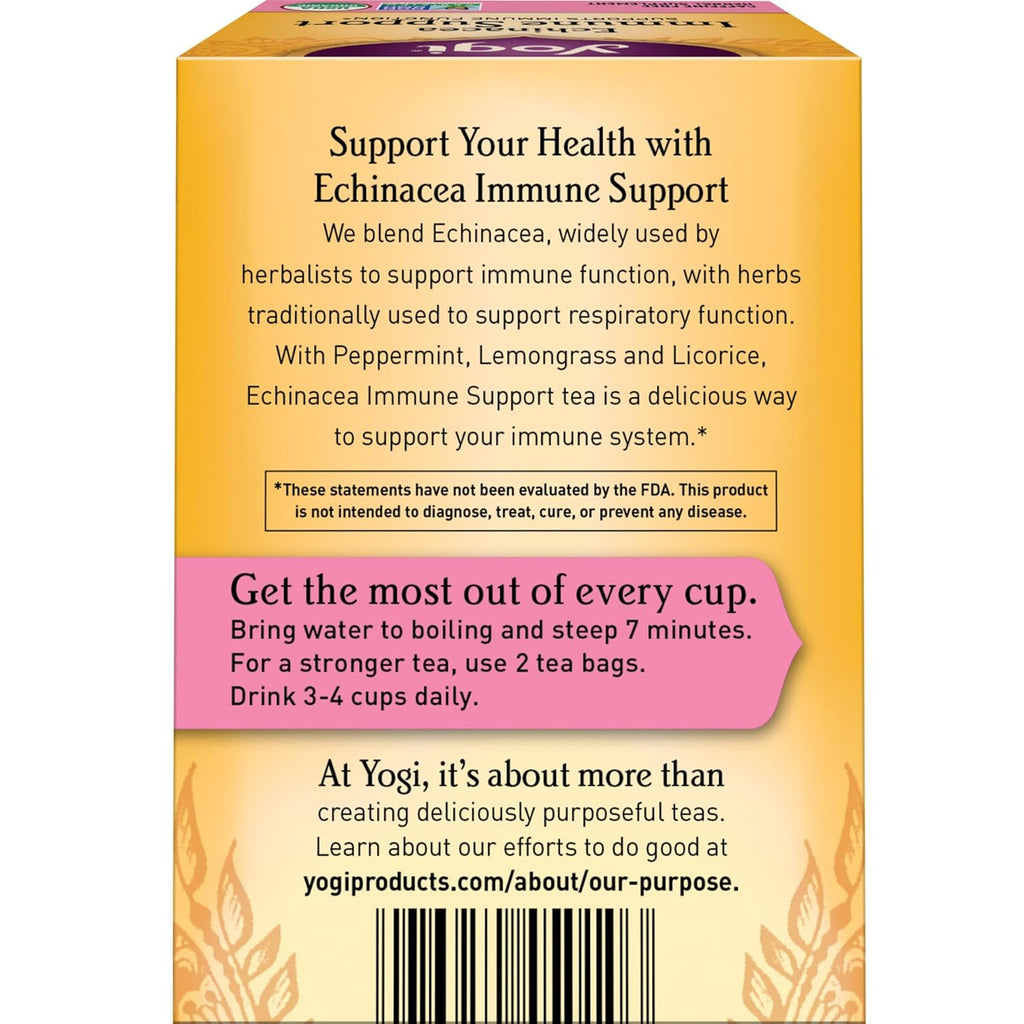 Yogi Tea Echinacea Immune Support Tea - 16 Tea Bags per Pack (6 Packs) - Organic Immunity Support Tea - Includes Peppermint Leaf, Lemongrass, Cinnamon Bark, Echinacea Purpurea, Licorice Root & More