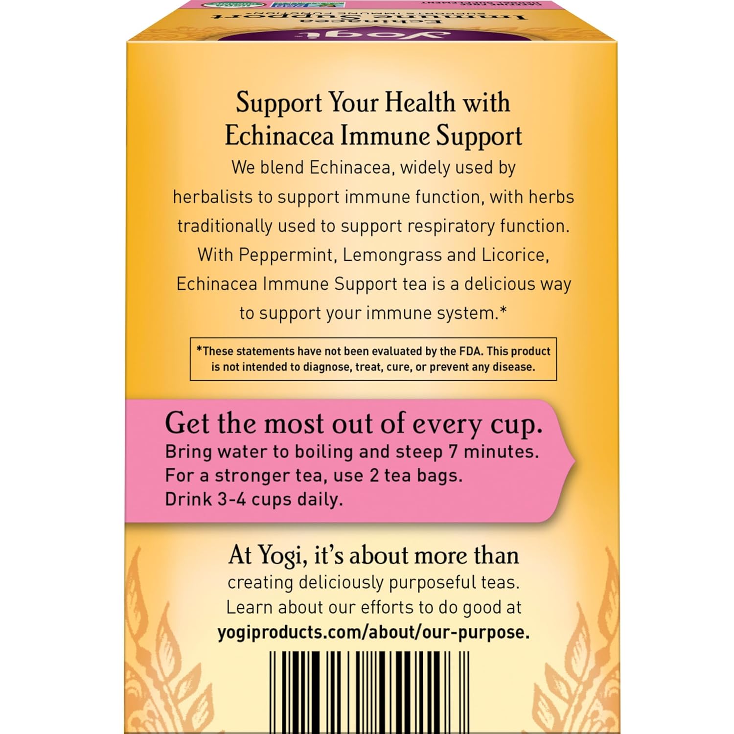 Yogi Tea Echinacea Immune Support Tea - 16 Tea Bags per Pack (6 Packs) - Organic Immunity Support Tea - Includes Peppermint Leaf, Lemongrass, Cinnamon Bark, Echinacea Purpurea, Licorice Root & More